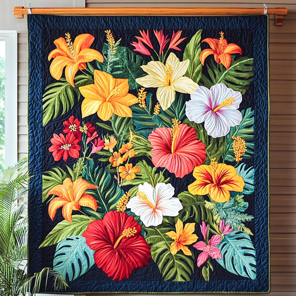 Tropical Garden Symphony Quilted Blanket - Throw (55" x 60")