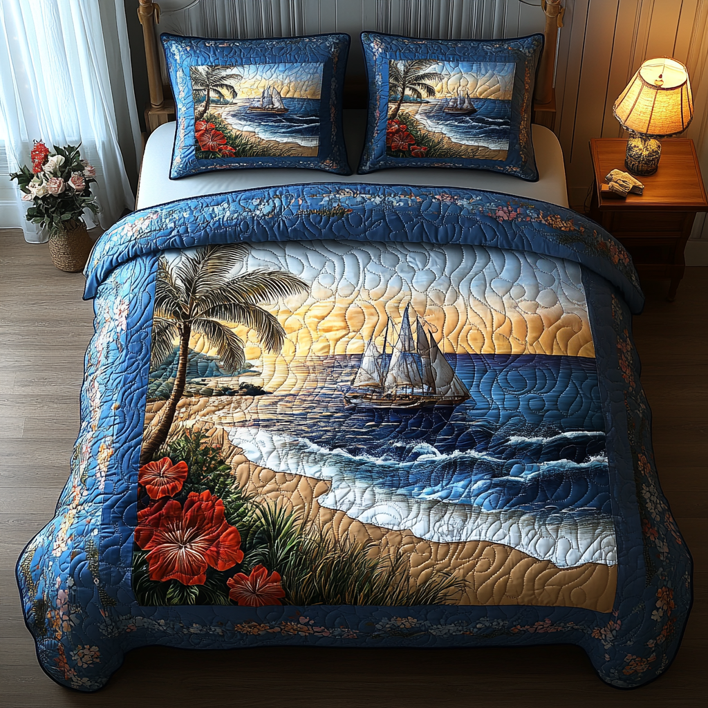 Tropical Serenity Quilted Bedding Set - Single (59" x 70")