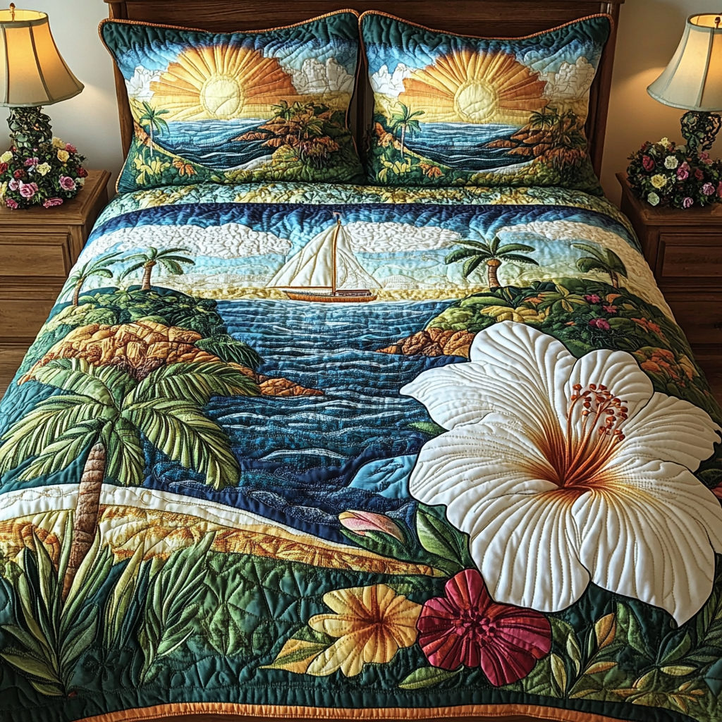 Tropical Serenity Quilted Bedding Set - Single (59" x 70")