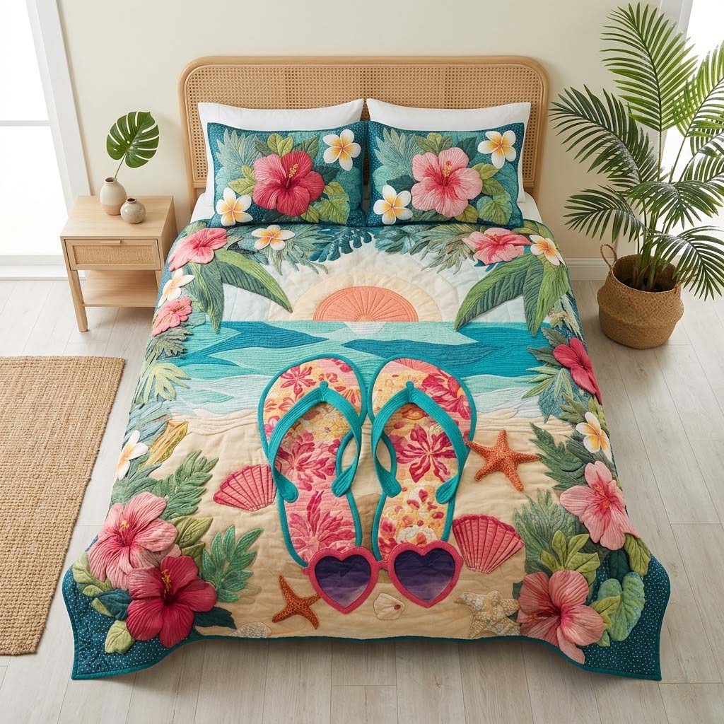 Tropical Sunrise 3-Piece Quilted Bedding Set - Single (59" x 70")