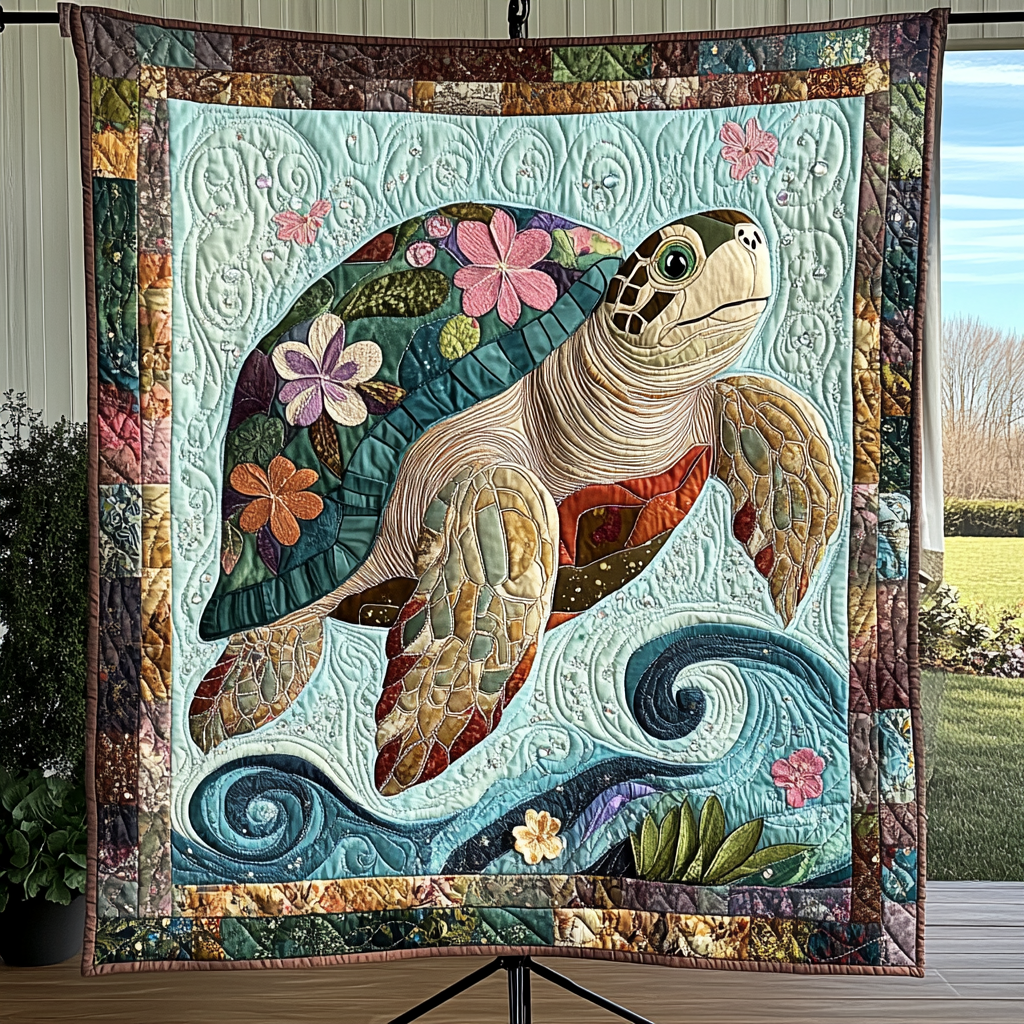 Tropical Turtle Escape Quilted Blanket - Throw (55" x 60")
