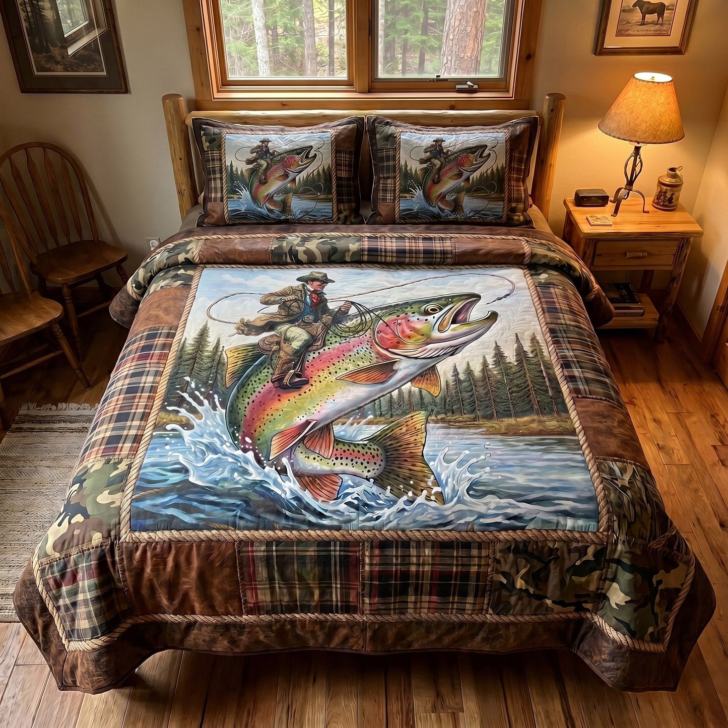 Trout Country 3-Piece Quilted Bedding Set - Single (59" x 70")