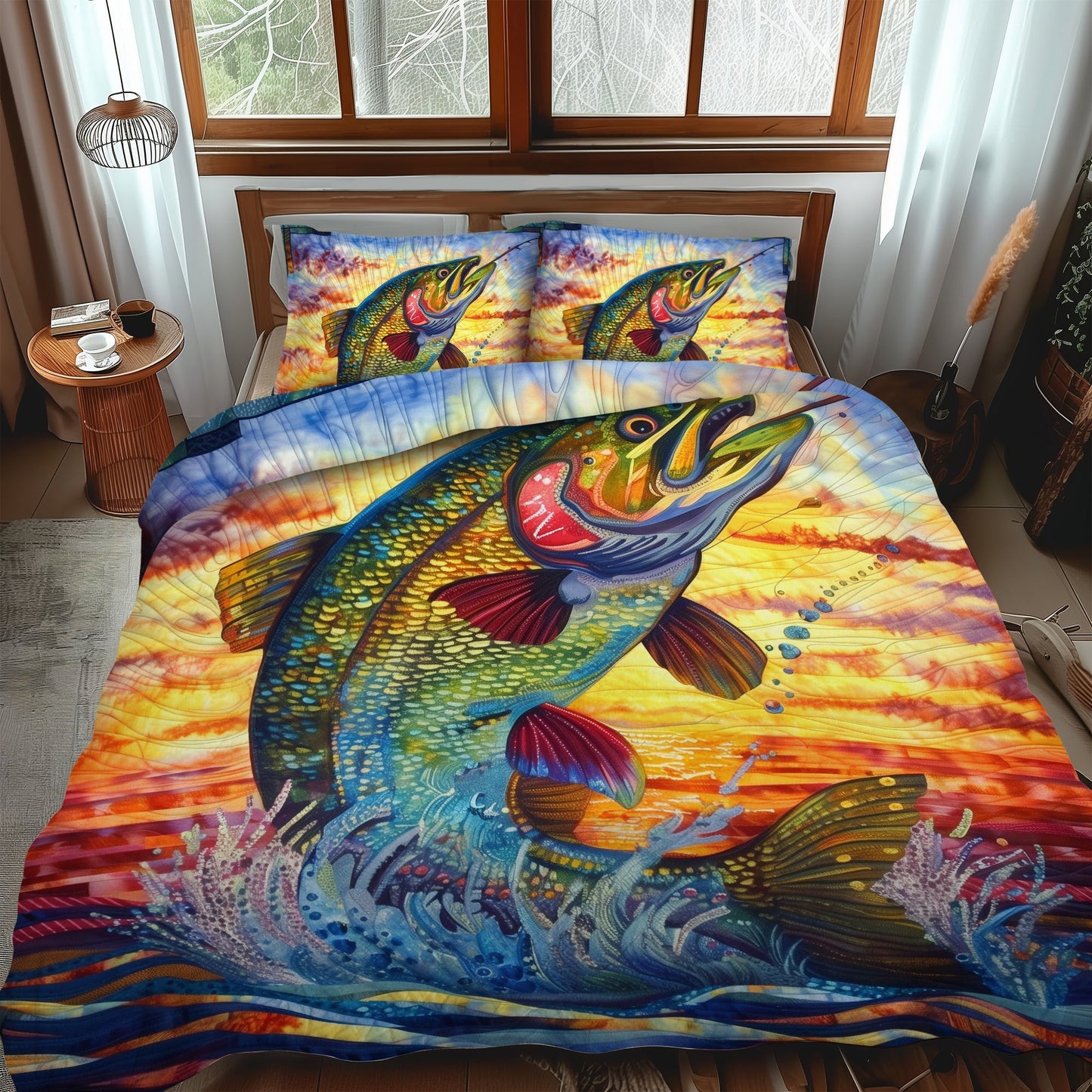 Trout Tales 3-Piece Quilted Bedding Set - Single (59" x 70")