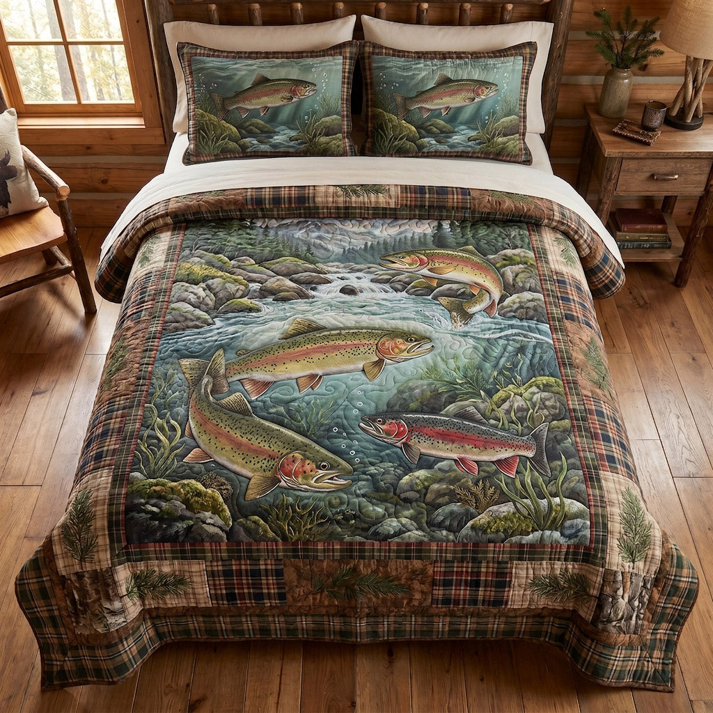 Trout Waters 3-Piece Quilted Bedding Set - Single (59" x 70")
