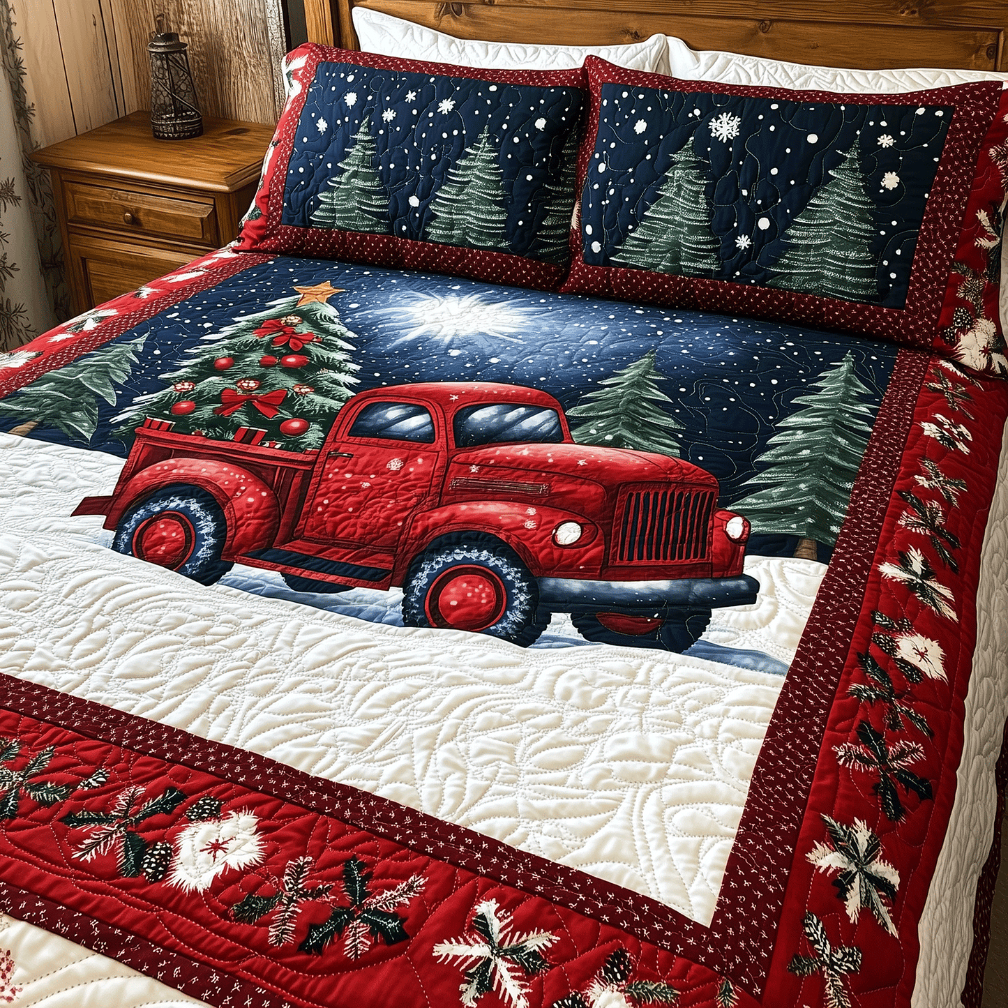 Trucking Christmas 3-Piece Quilted Bedding Set - Single (59" x 70")