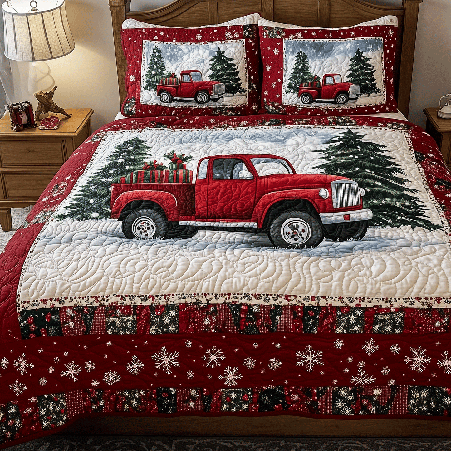Truck of Cheer 3-Piece Quilted Bedding Set - Single (59" x 70")