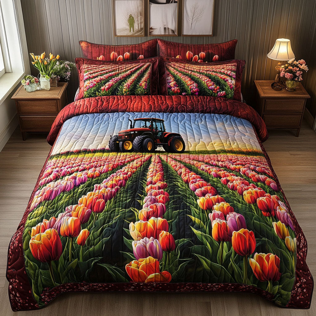 Tulip Fields Tractor 3-Piece Quilted Bedding Set - Single (59" x 70")