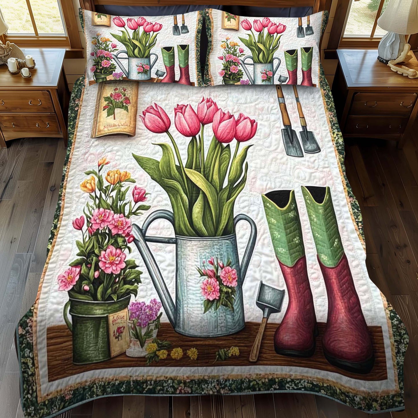 Tulip Time 3-Piece Quilted Bedding Set - Single (59" x 70")