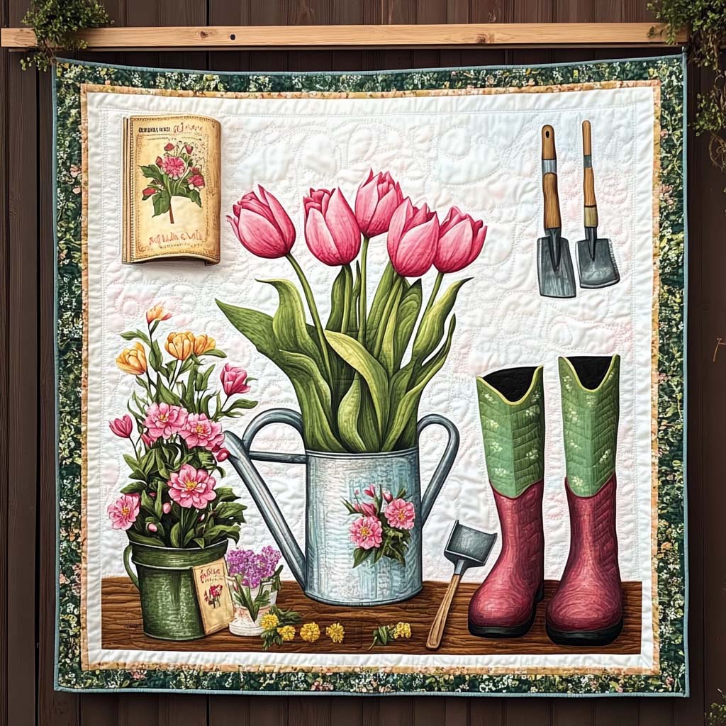Tulip Time Quilted Blanket - Throw (55" x 60")