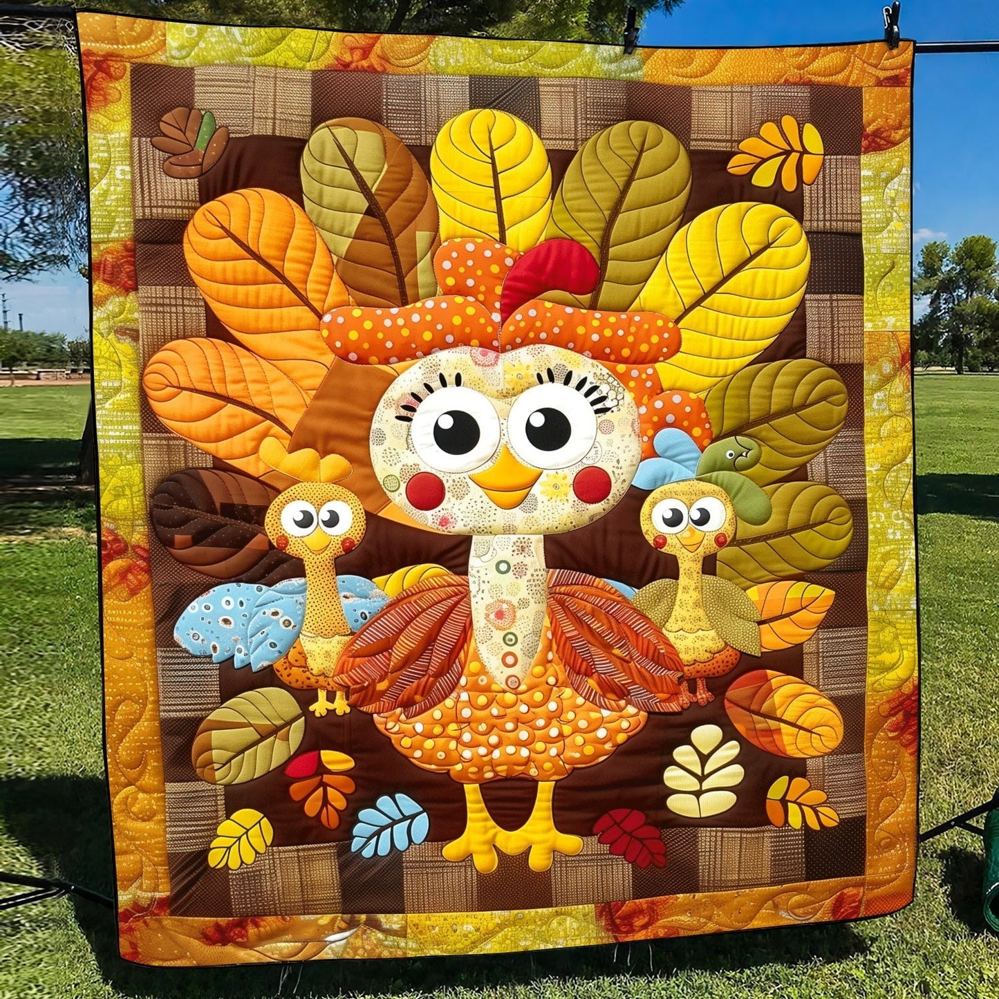 Turkey Playtime Quilted Blanket - Throw (55" x 60")