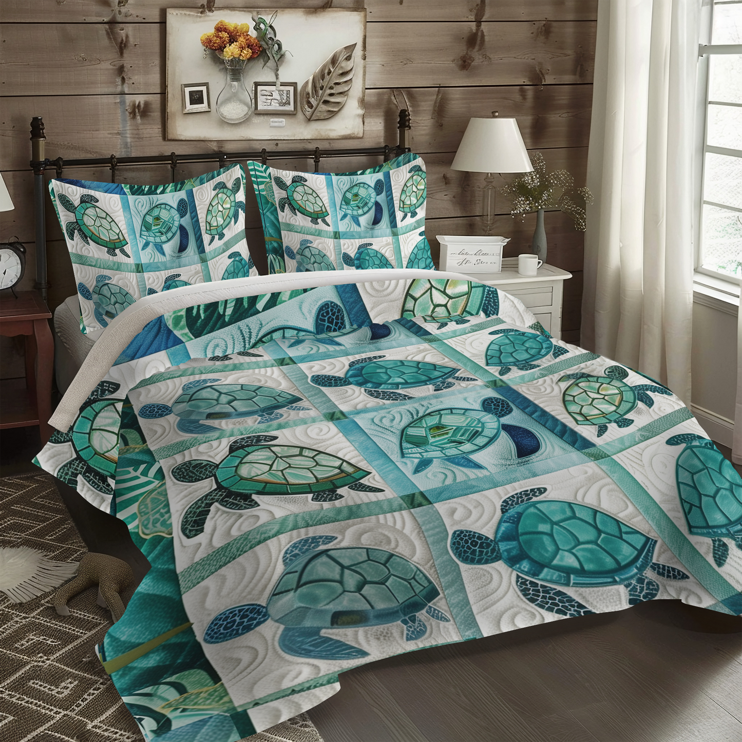 Turtle Harmony 3-Piece Quilted Bedding Set - Single (59" x 70")