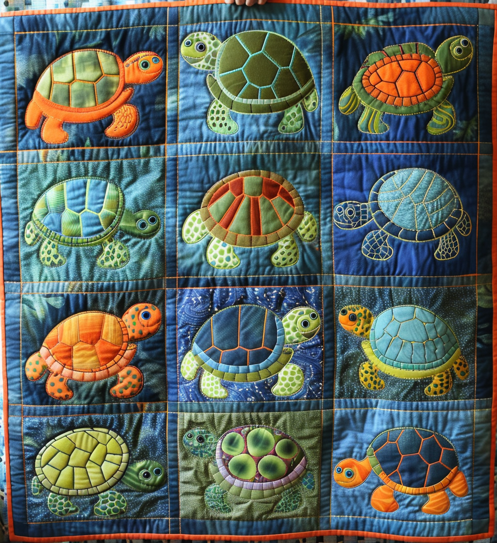 Turtle Harmony Quilted Blanket - Throw (55" x 60")