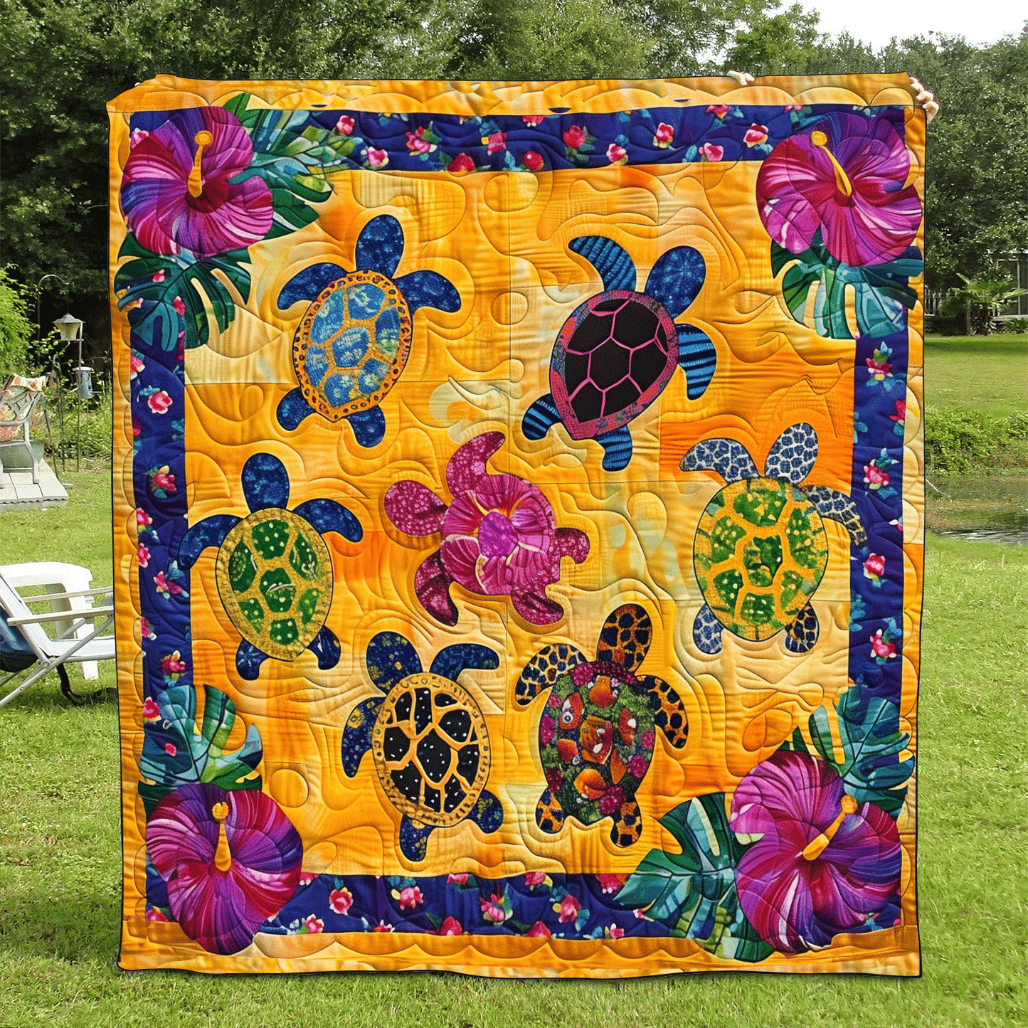 Turtle Harmony Quilted Blanket - Throw (55" x 60")