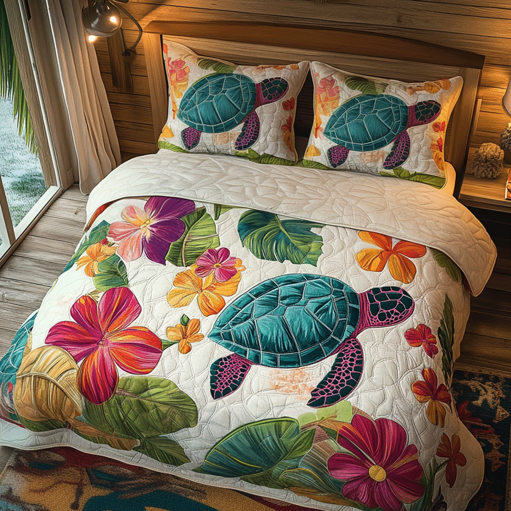 Turtle Lagoon 3-Piece Quilted Bedding Set - Single (59" x 70")
