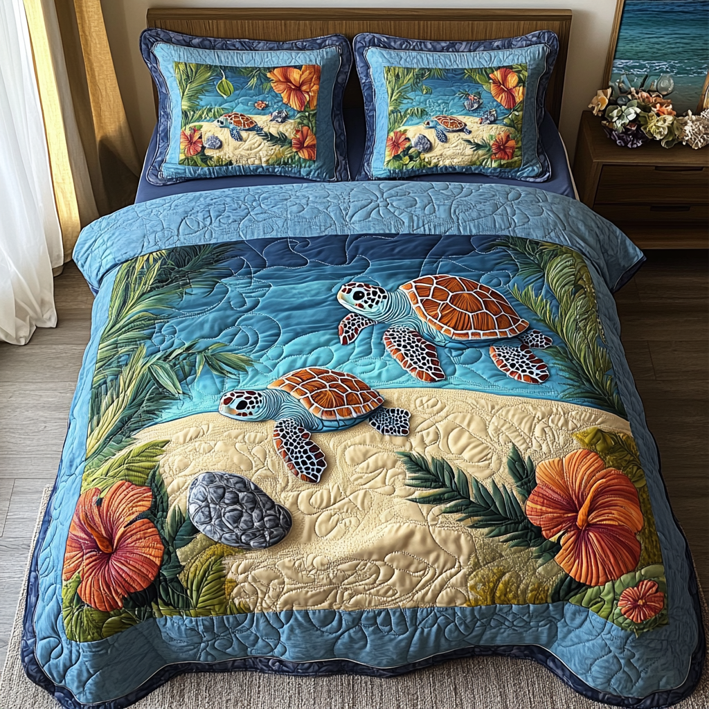 Turtle Lagoon Quilted Bedding Set - Single (59" x 70")