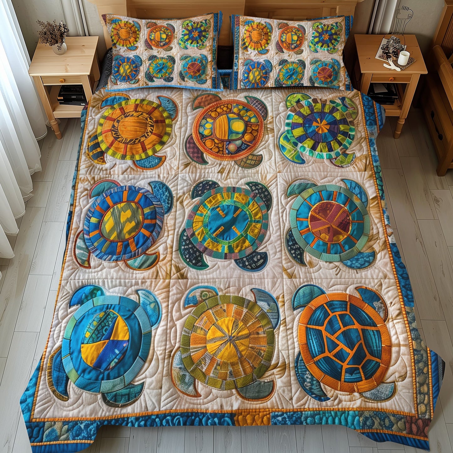 Turtle Magic 3-Piece Quilted Bedding Set - Single (59" x 70")