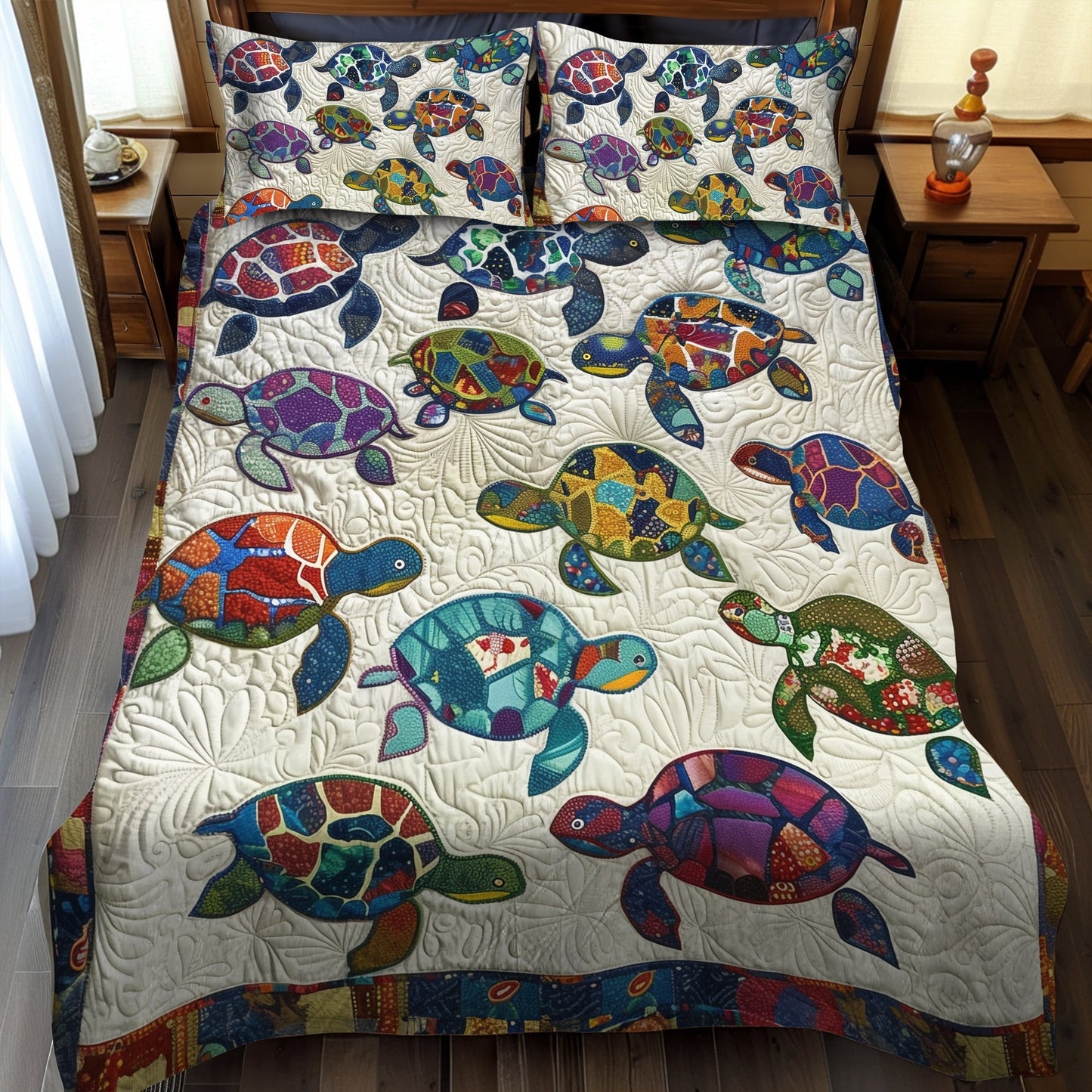 Turtle Oasis 3-Piece Quilted Bedding Set - Single (59" x 70")
