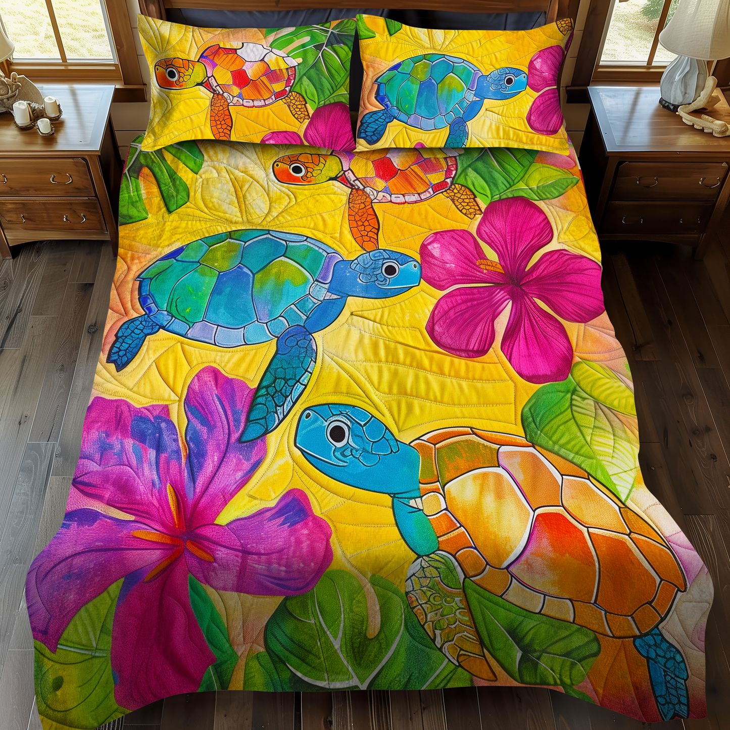 Turtle Oasis 3-Piece Quilted Bedding Set - Single (59" x 70")