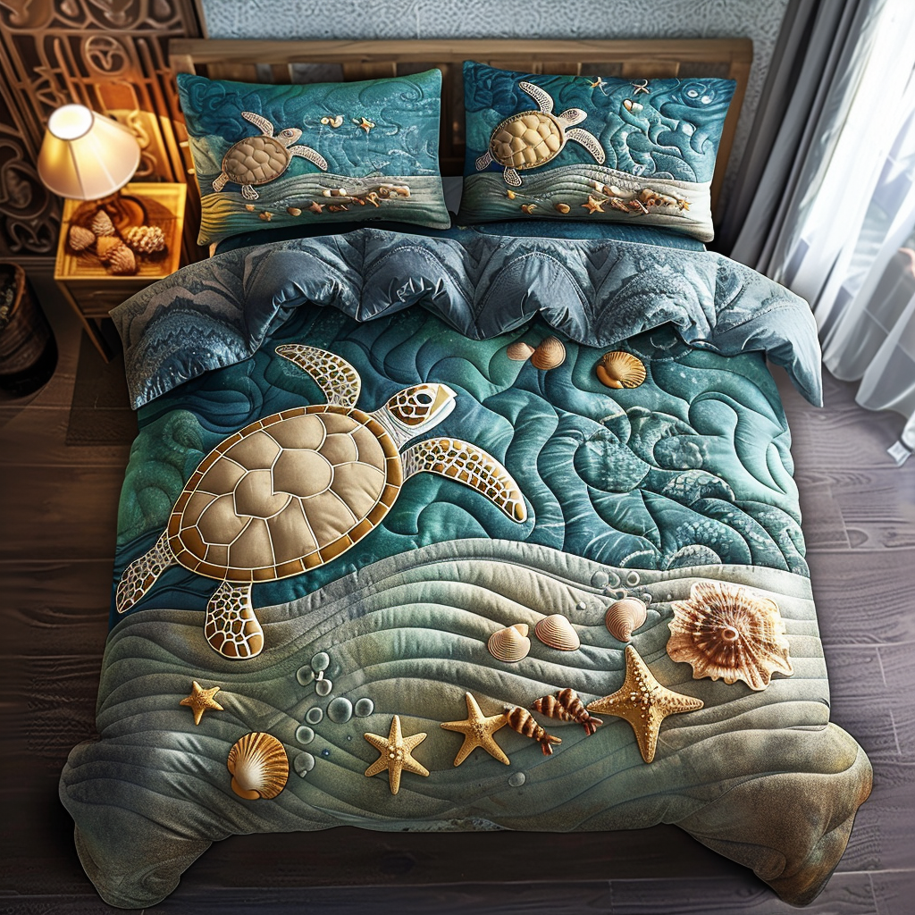 Turtle Odyssey Quilted Bedding Set - Single (59" x 70")