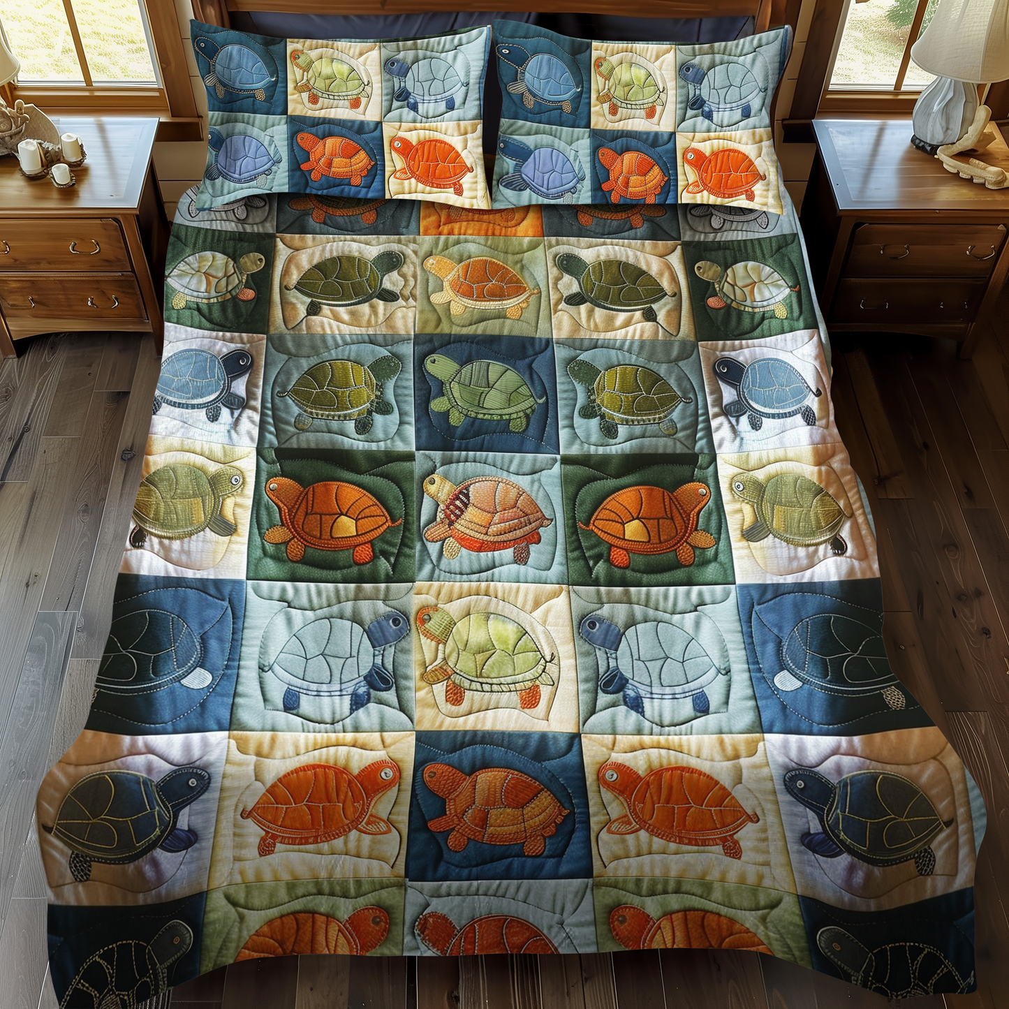 Turtle Parade 3-Piece Quilted Bedding Set - Single (59" x 70")