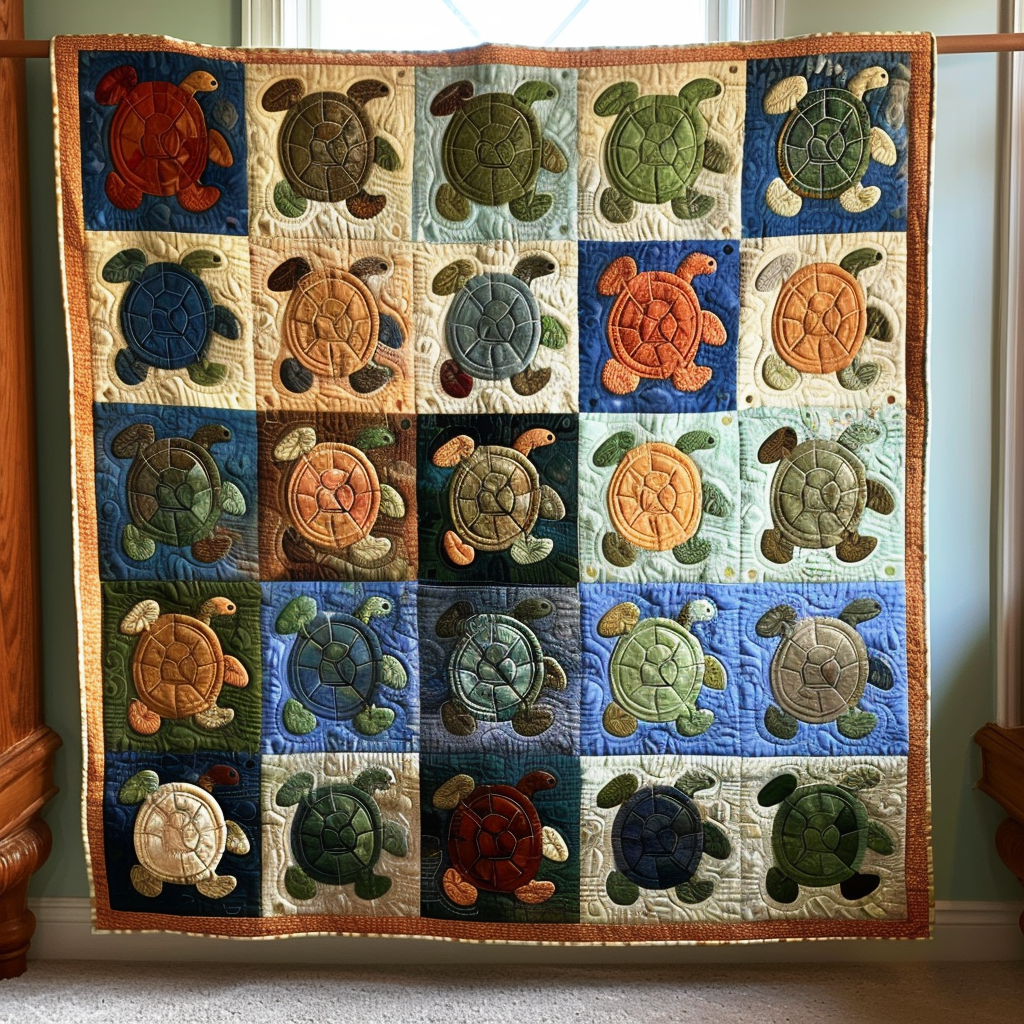 Turtle Parade Quilted Blanket - Throw (55" x 60")