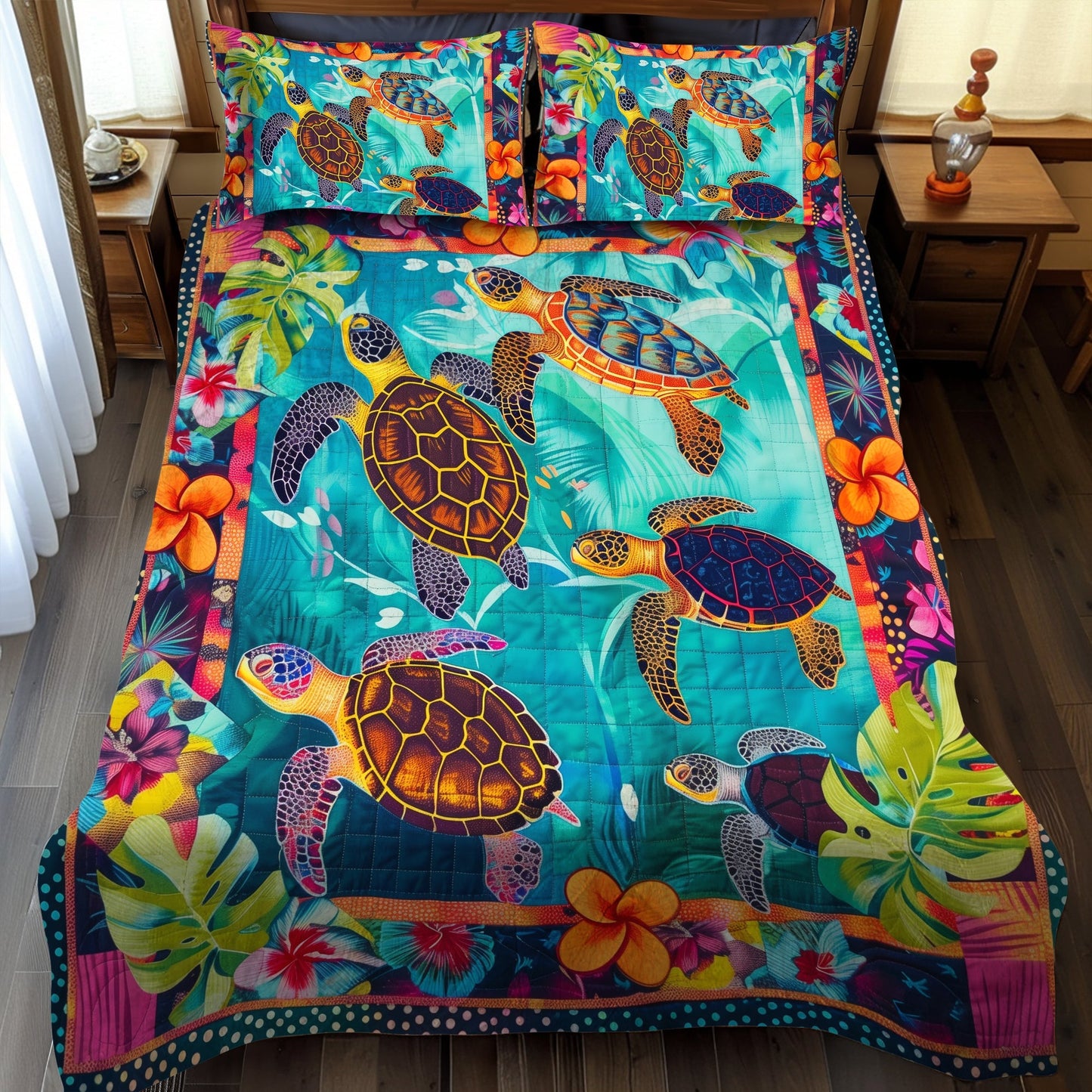Turtle Paradise 3-Piece Quilted Bedding Set - Single (59" x 70")