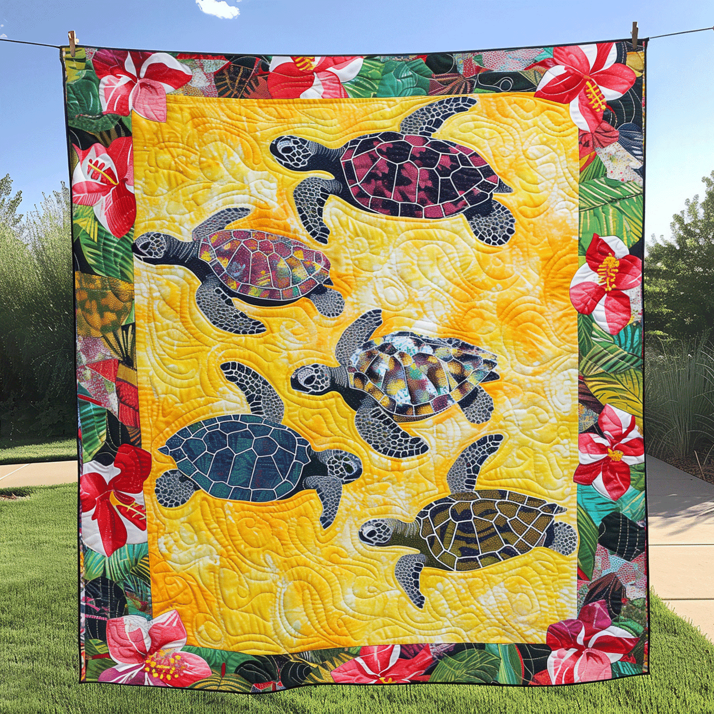 Turtle Paradise Quilted Blanket - Throw (55" x 60")