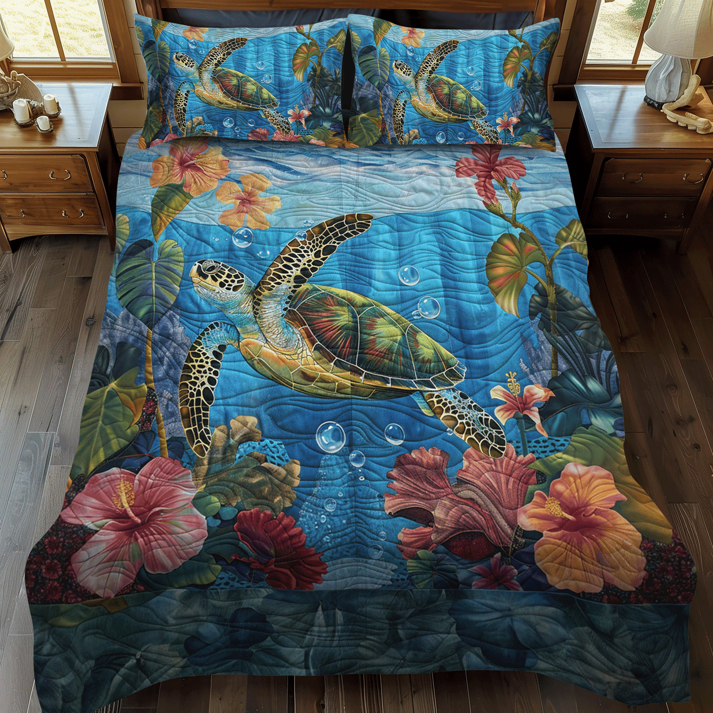 Turtle Serenity 3-Piece Quilted Bedding Set - Single (59" x 70")