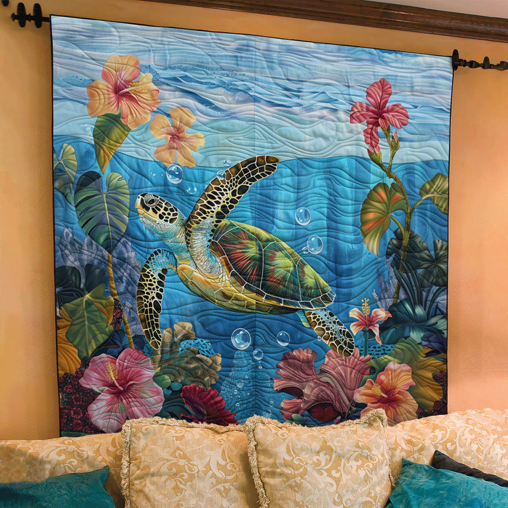 Turtle Serenity Quilted Blanket - Throw (55" x 60")