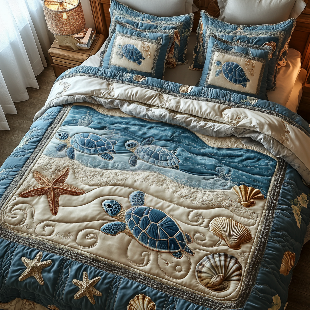 Turtle Shore Quilted Bedding Set - Single (59" x 70")
