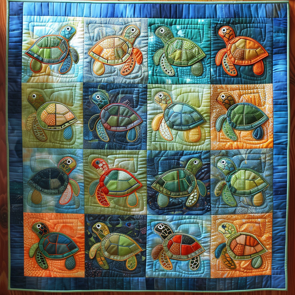Turtle Time Quilted Blanket - Throw (55" x 60")