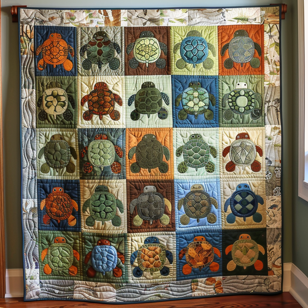 Turtle Trails Quilted Blanket - Throw (55" x 60")