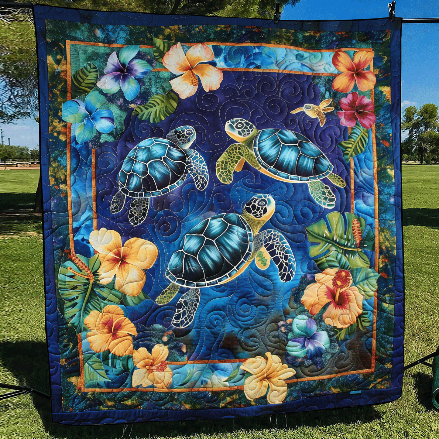 Turtle Tranquility Quilted Blanket - Throw (55" x 60")