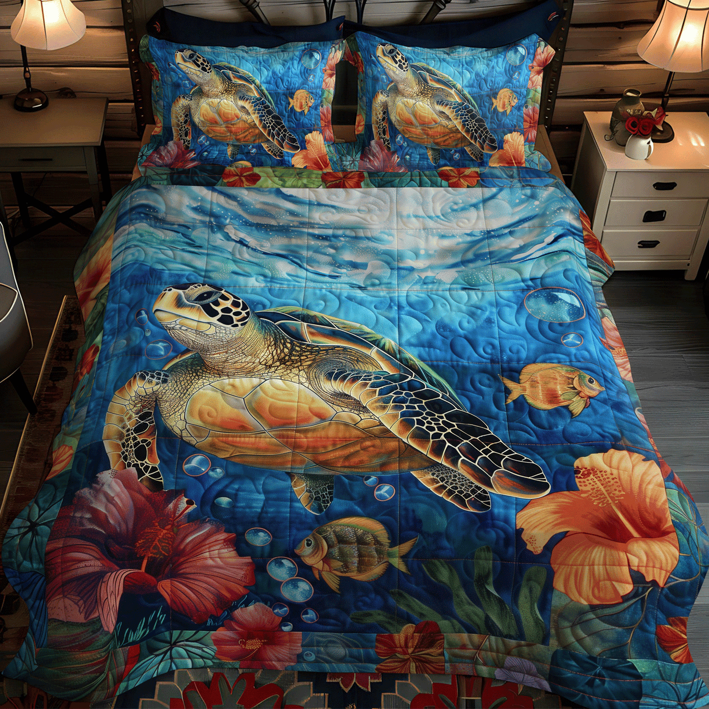 Turtle Voyage 3-Piece Quilted Bedding Set - Single (59" x 70")