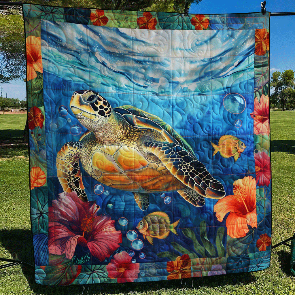 Turtle Voyage Quilted Blanket - Throw (55" x 60")