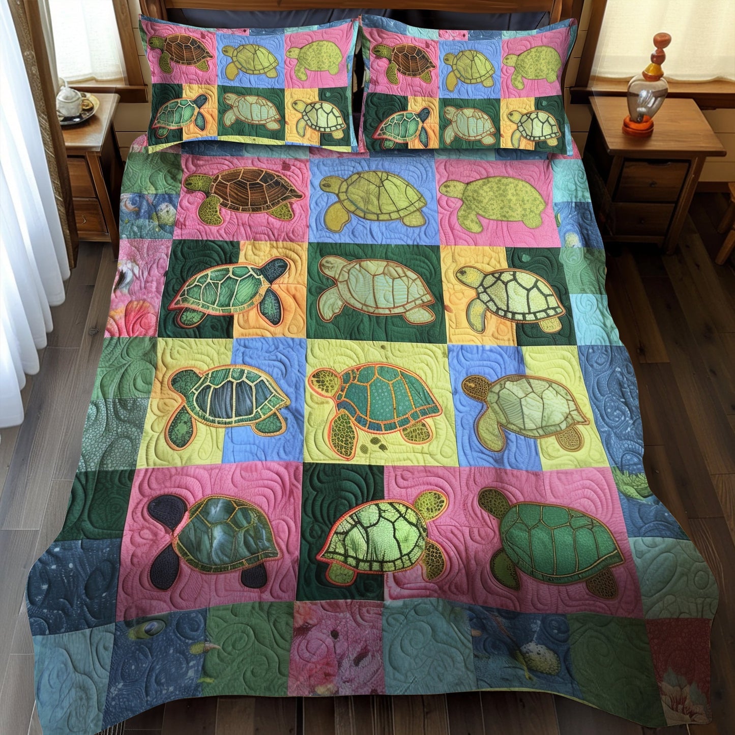 Turtle Waves 3-Piece Quilted Bedding Set - Single (59" x 70")