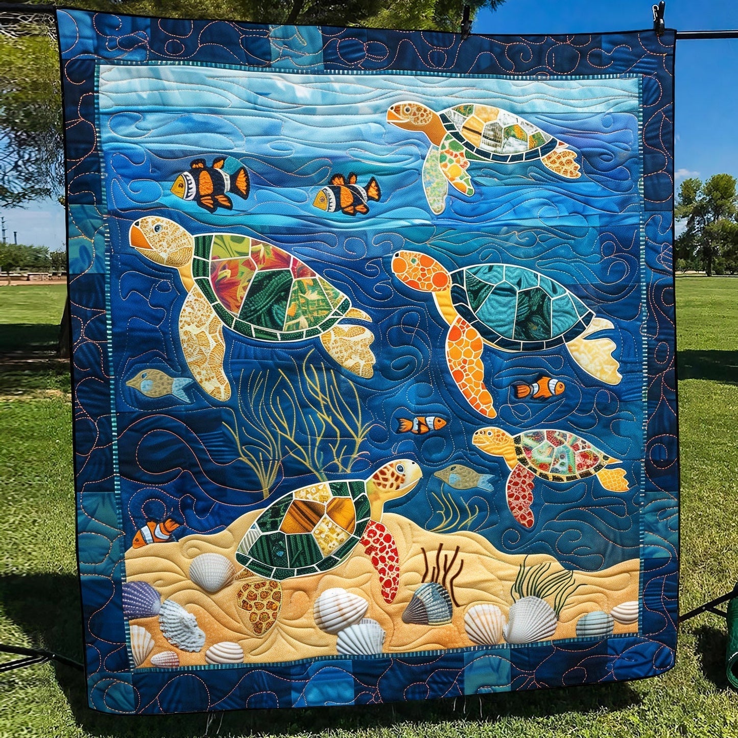 Turtle Coral Fest Quilted Blanket - Throw (55" x 60")