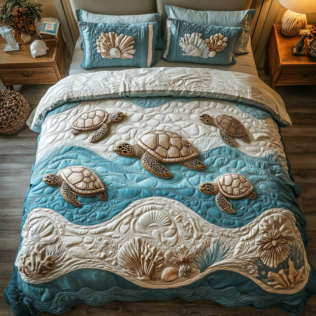Turtle Dreams 3-Piece Quilted Bedding Set - Single (59" x 70")