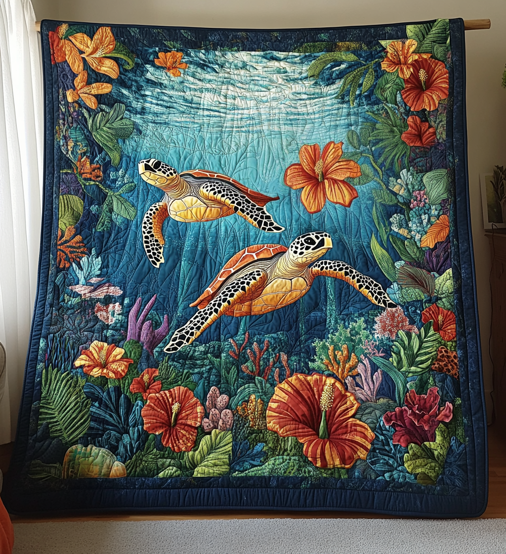 Turtle Garden Art Quilt Hanging - Baby (30" x 40")