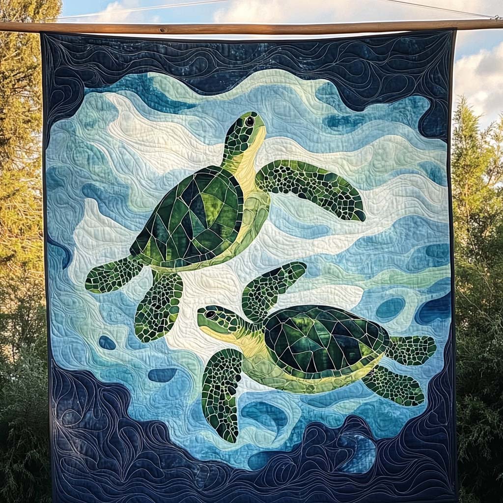 Turtle Harmony Quilted Blanket - Throw (55" x 60")