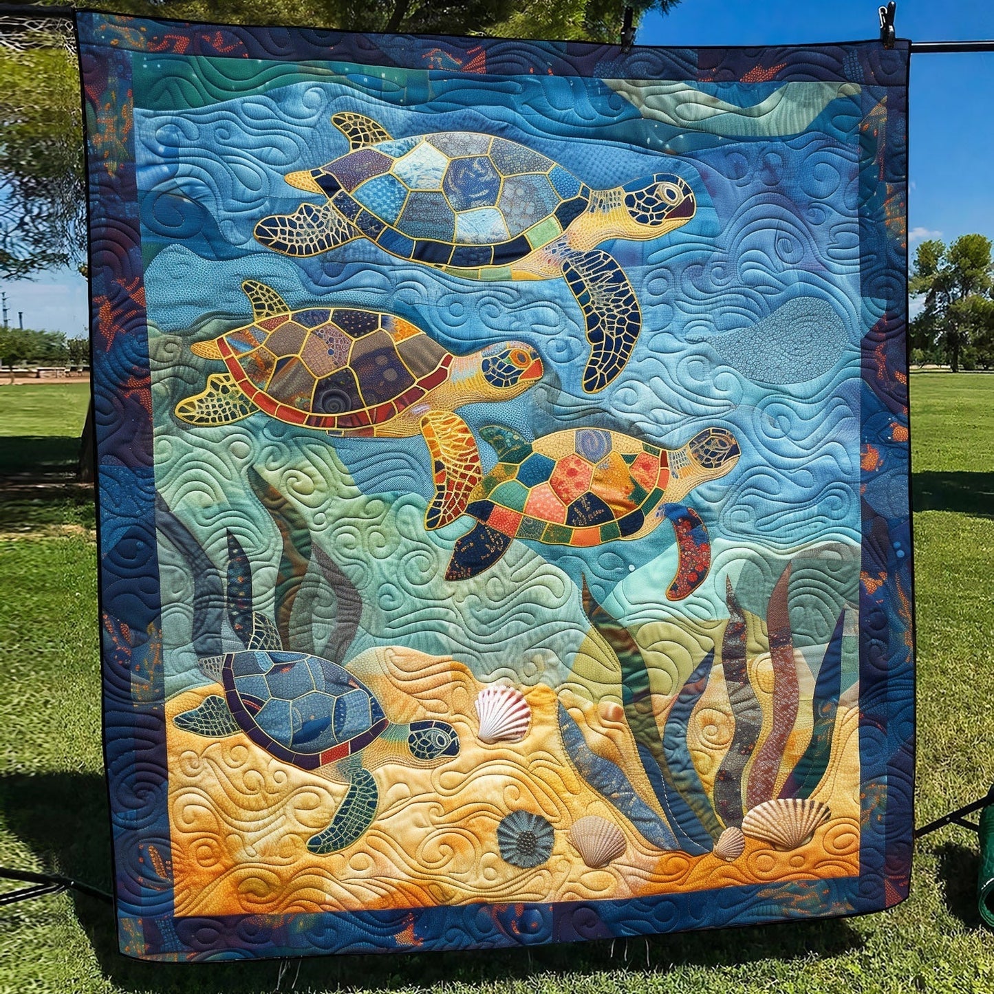 Turtle Harmony Quilted Blanket - Throw (55" x 60")