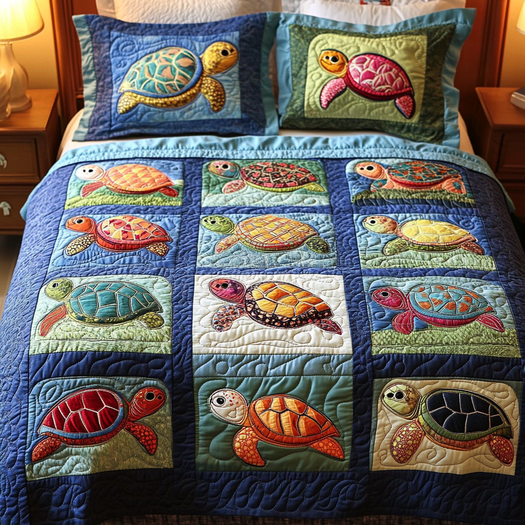 Turtle Haven 3-Piece Quilted Bedding Set - Single (59" x 70")