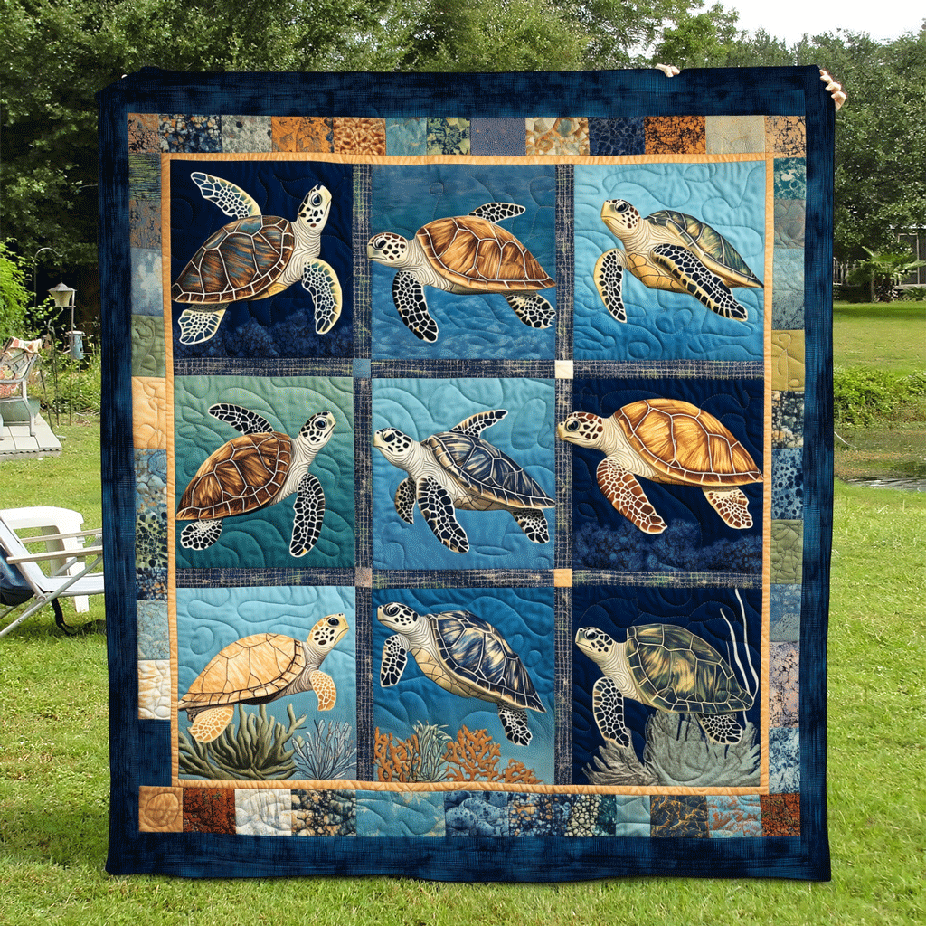 Turtle Lagoon Quilted Blanket - Throw (55" x 60")