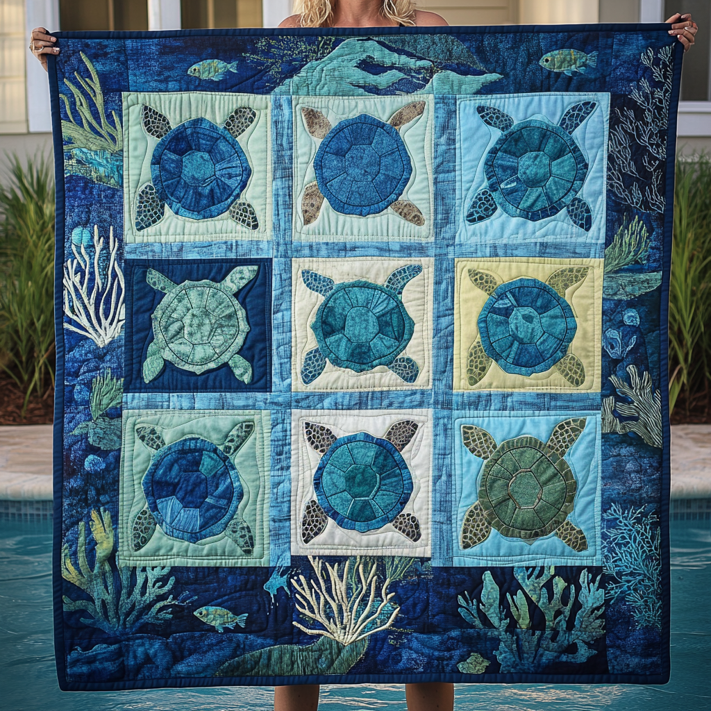 Turtle Lagoon Quilted Blanket - Throw (55" x 60")