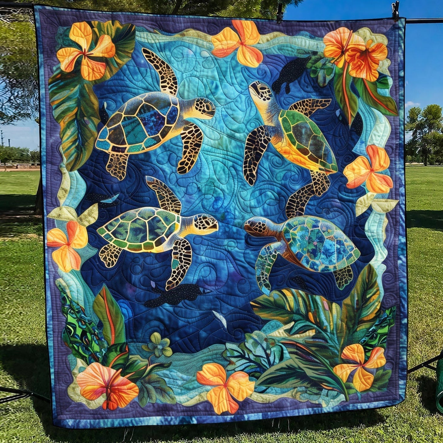 Turtle Lagoon Quilted Blanket - Throw (55" x 60")