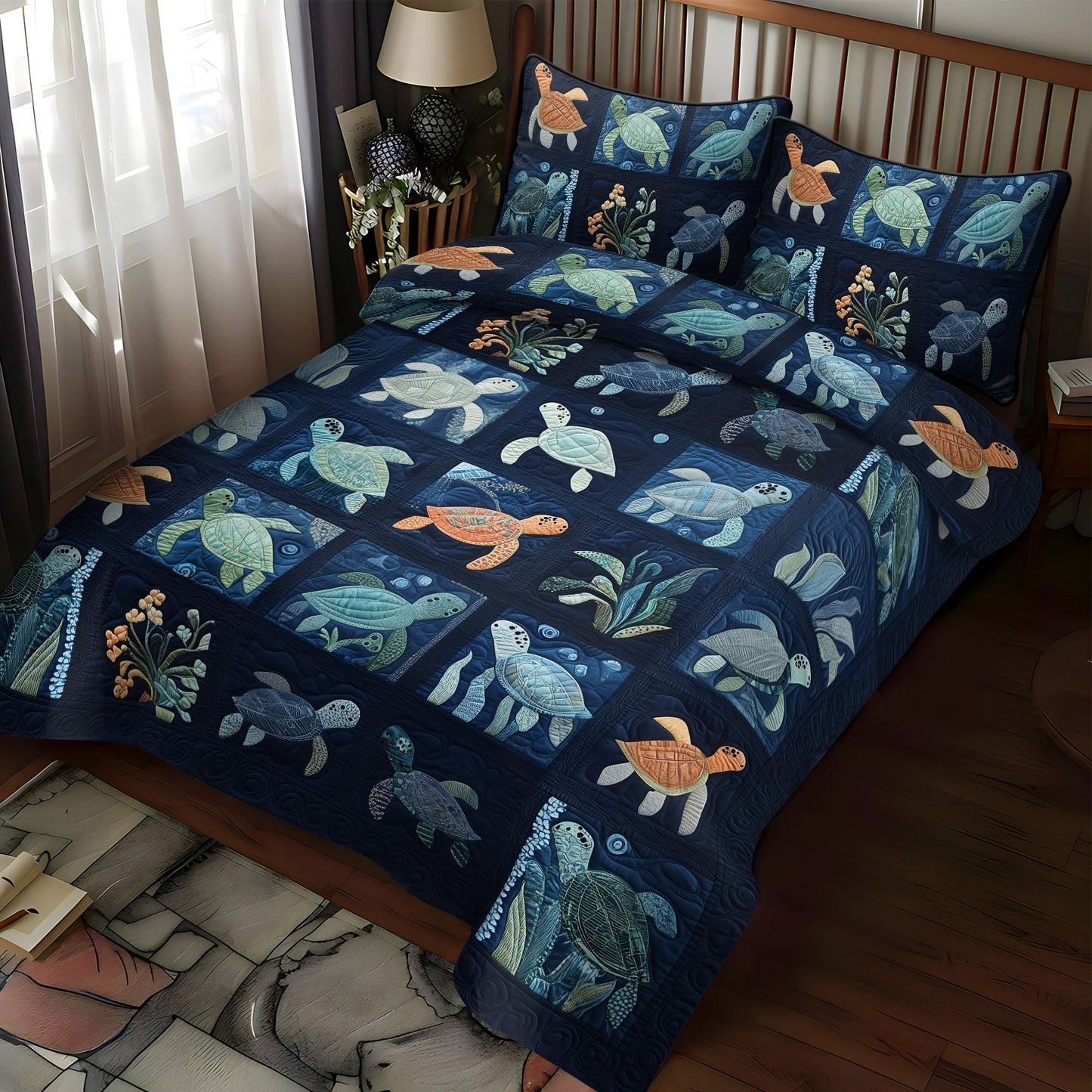 Turtle Lagoon Serenity 3-Piece Quilted Bedding Set - Single (59" x 70")