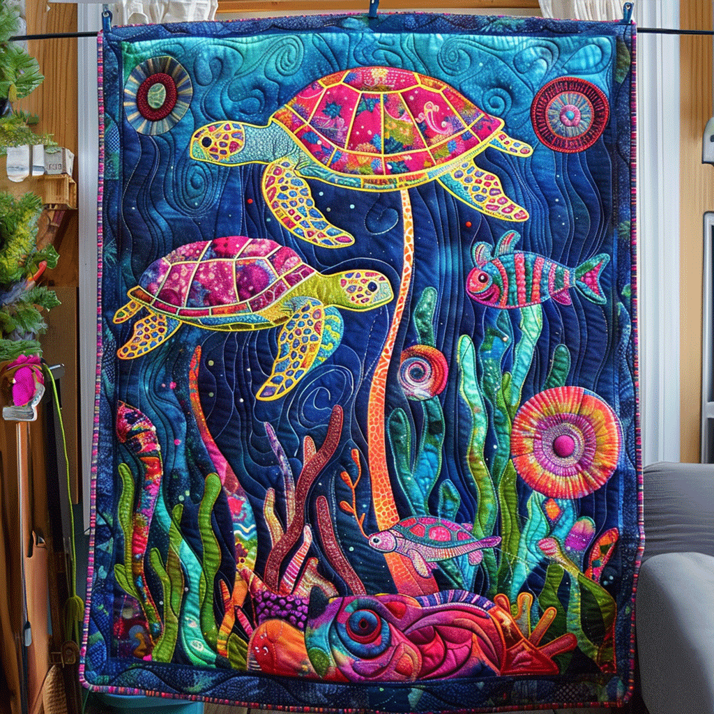 Turtle Oasis Quilted Blanket - Throw (55" x 60")