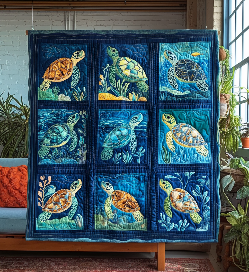 Turtle Odyssey Art Quilt Hanging - Baby (30" x 40")