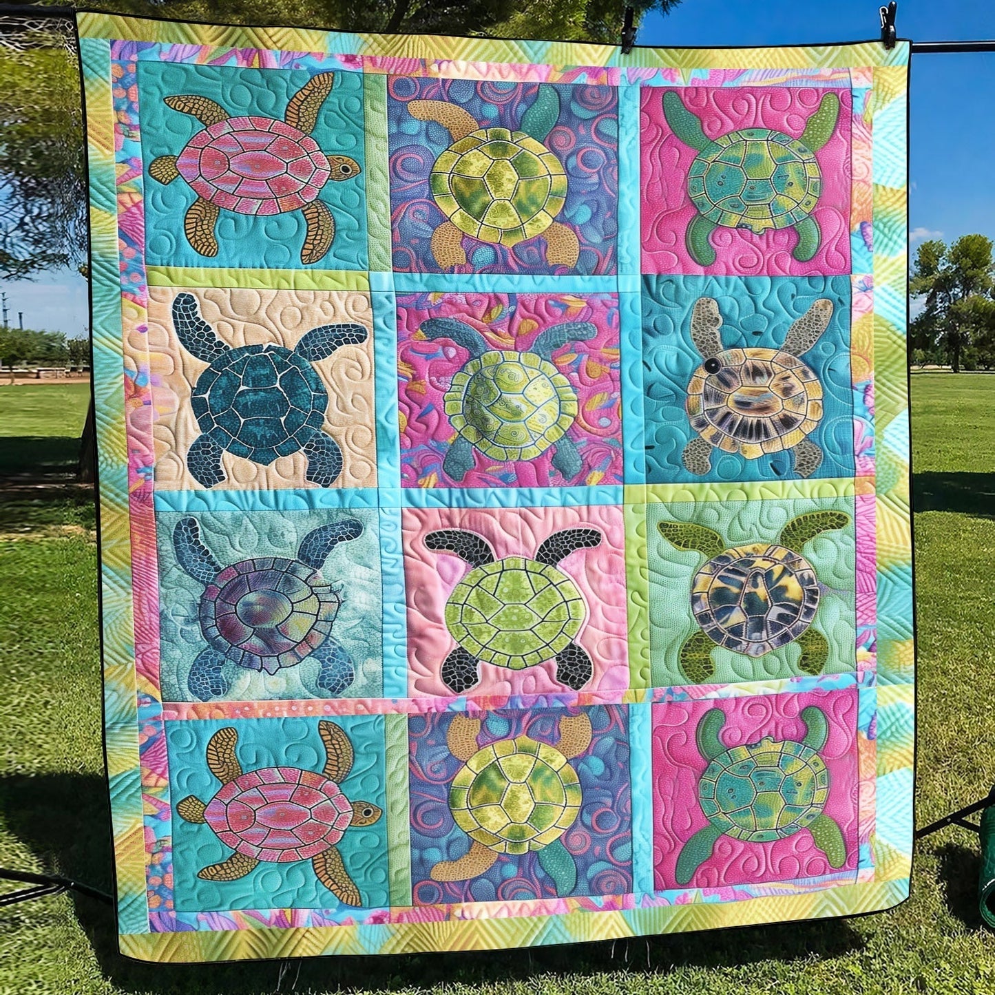 Turtle Paradise Quilted Blanket - Throw (55" x 60")