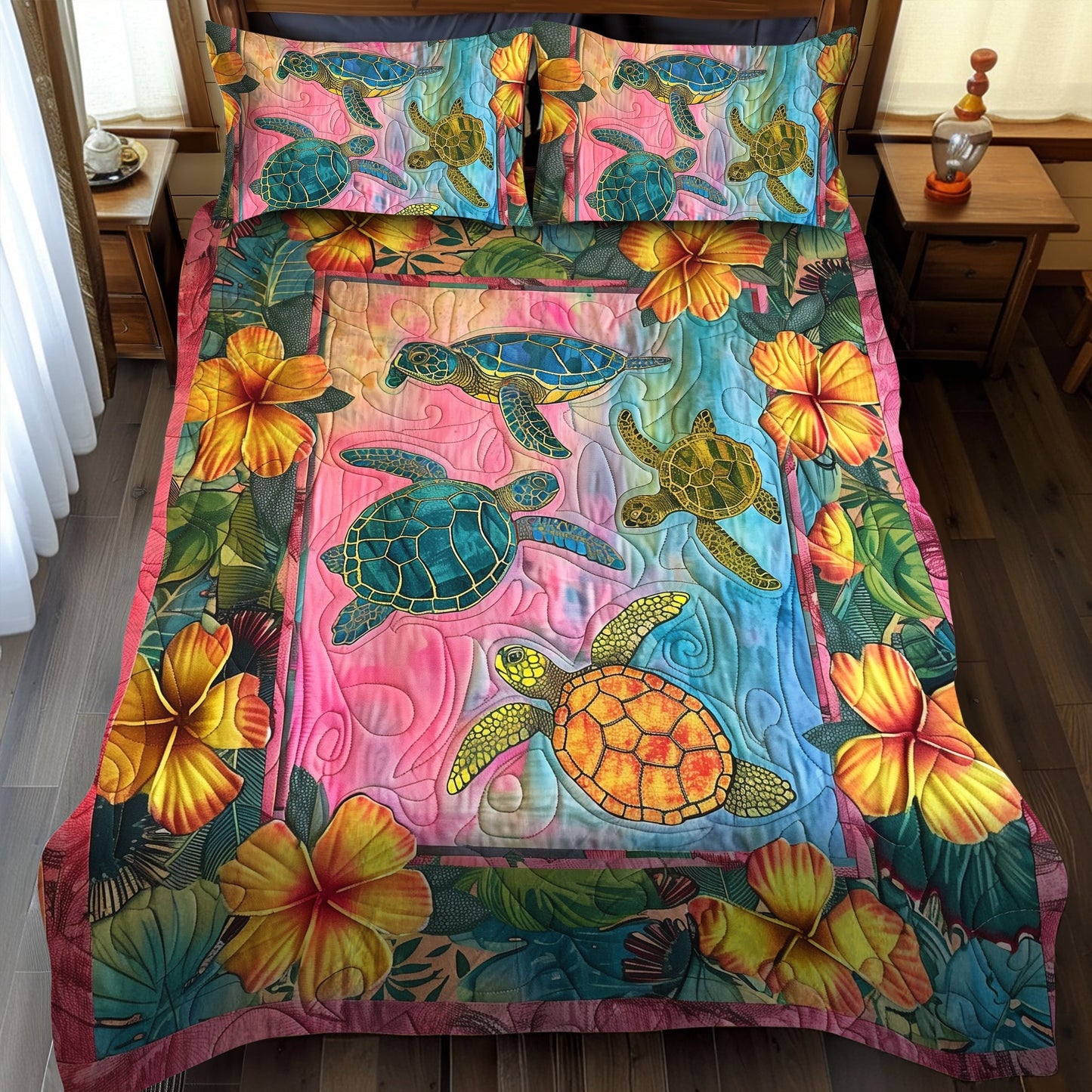 Turtle Reef Relaxation 3-Piece Quilted Bedding Set - Single (59" x 70")